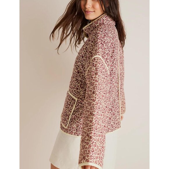 Women’s P-red Cropped Puffer Jacket Floral Printed Quilted Lightweight Coat - Picture 3 of 6